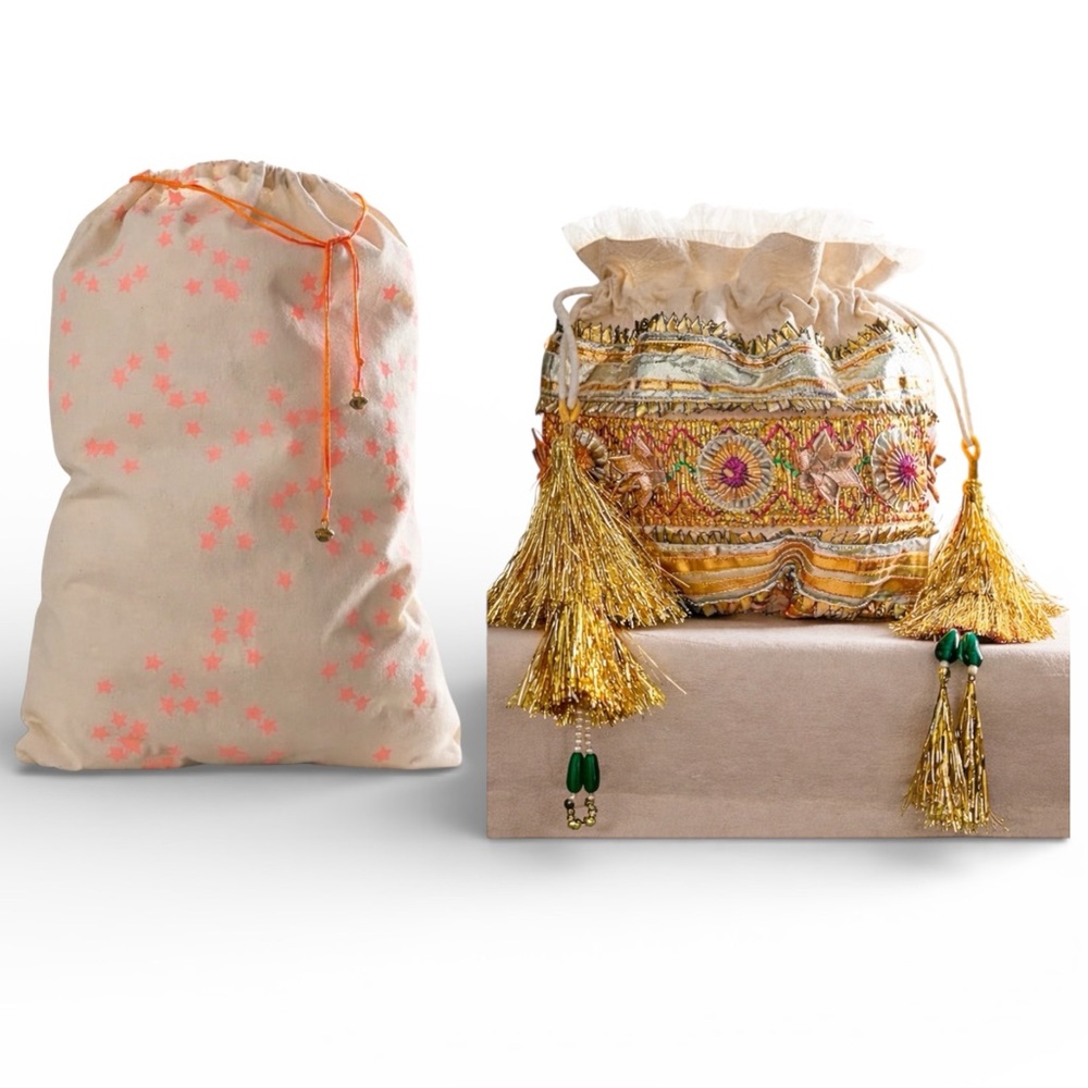 Free People Holiday Edition Gift Bags Pink‎ Stars Large & Sparkle Mini Sack New